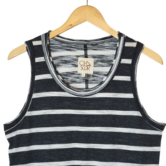 Chaser Black and White Stripe Tank Top Scoop Neck Soft Basic Casual Chic Comfy L - Picture 2 of 10